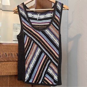 FREE PEOPLE Black and Multicolor Striped Knit Top